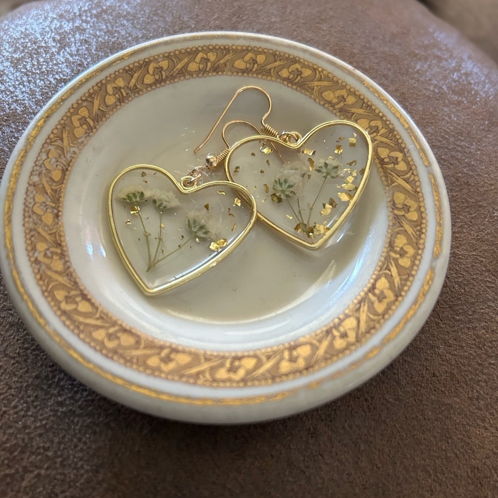 Dried Flowers in Lucite Heart Earrings